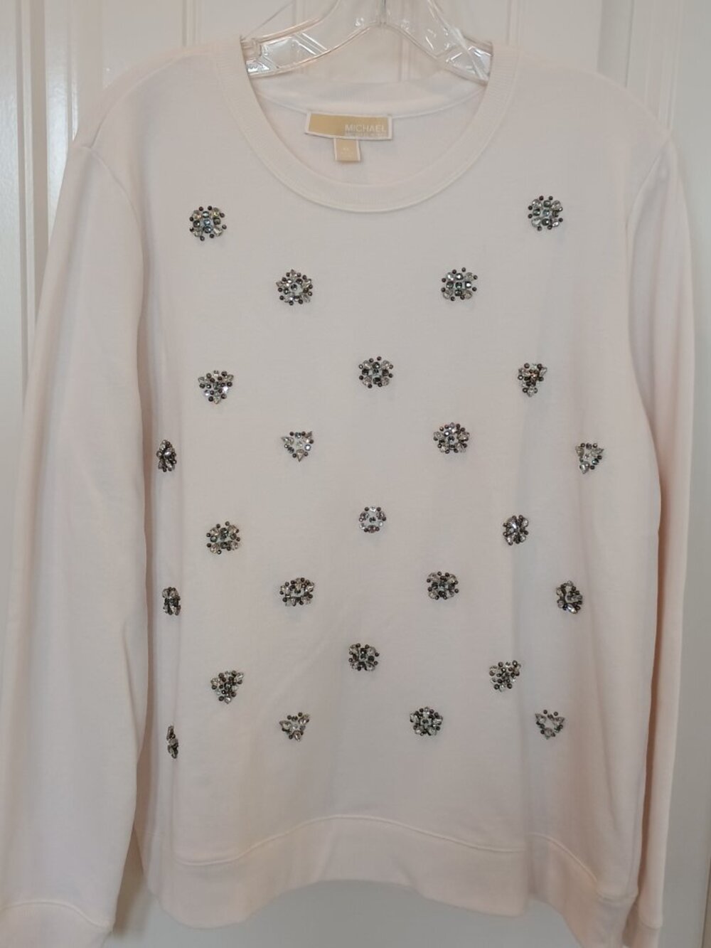 Michael Kors Women XL Crystal Beaded Jewel Embellished Sweater Thick Cotton Glam - Picture 2 of 7
